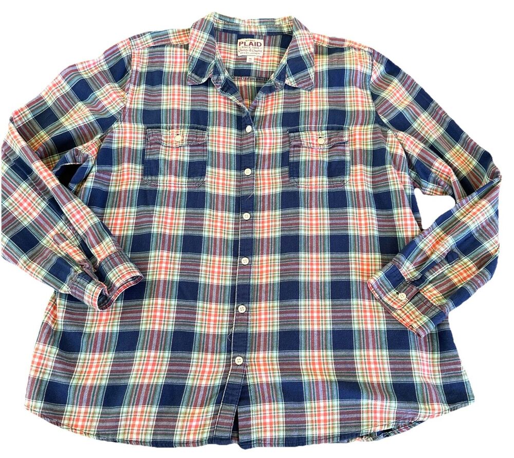 Old Navy Women's Multicolor Plaid Top Long Sleeve Plus Size XXL